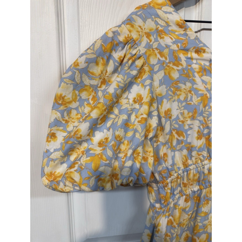Tuckernuck Hyacinth House Blue and Orange Floral Puff Sleeve Pauline Midi Dress - Picture 7 of 16